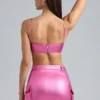 Kennedy Metallic-Denim-Bralette in Deep Pink