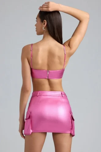 Kennedy Metallic-Denim-Bralette in Deep Pink