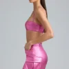 Kennedy Metallic-Denim-Bralette in Deep Pink