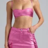 Kennedy Metallic-Denim-Bralette in Deep Pink