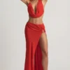 Keona Mid-Rise Split Maxi-Rock in Chilli Red Keona Mid-Rise Split Maxi-Rock in Chilli Red
