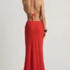Keona Mid-Rise Split Maxi-Rock in Chilli Red Keona Mid-Rise Split Maxi-Rock in Chilli Red