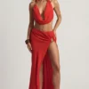 Keona Mid-Rise Split Maxi-Rock in Chilli Red Keona Mid-Rise Split Maxi-Rock in Chilli Red