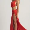 Keona Mid-Rise Split Maxi-Rock in Chilli Red Keona Mid-Rise Split Maxi-Rock in Chilli Red