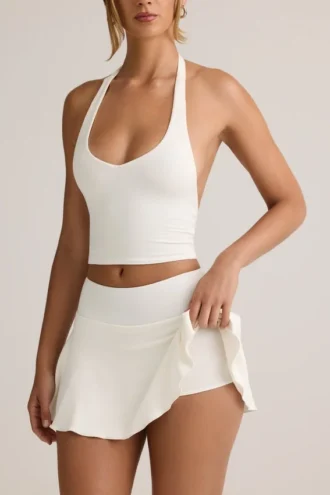 Keoni Modal Mini-Skort mit niedriger Leibhöhe und Rüschen in Weiß