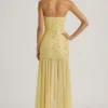 Kerra halbtransparentes, verziertes, asymmetrisches Maxikleid in Gelb