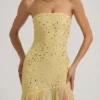 Kerra halbtransparentes, verziertes, asymmetrisches Maxikleid in Gelb