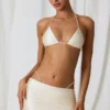 Keshi Bikini-Oberteil mit Perlenverzierung in Perlenweiß