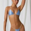 Keshi Triangel-Bikinioberteil mit Perlenverzierung in Himmelblau