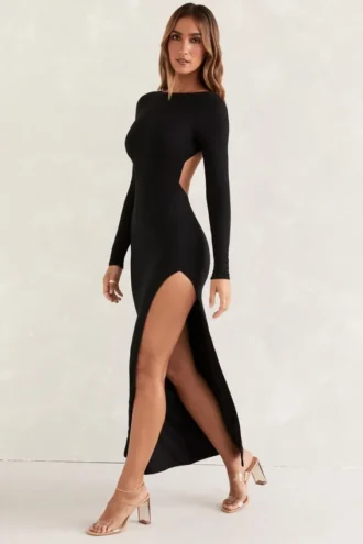 Kiah Langarm-Maxikleid mit Rückenausschnitt in Schwarz