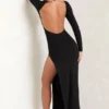 Kiah Langarm-Maxikleid mit Rückenausschnitt in Schwarz