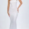 Kinsley verziertes Bandeau-Maxikleid mit Cut-outs in Weiß