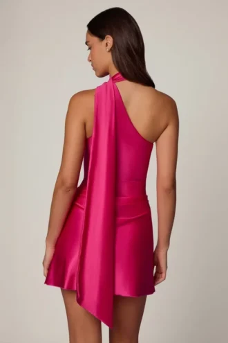 Kiraz Asymmetrisches Minikleid mit Schaldetail in Pink