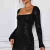 Kiyara A-Linien-Minikleid mit Verzierungen in Schwarz