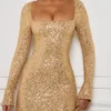 Kiyara verziertes A-Linien-Minikleid in Gold