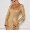 Kiyara verziertes A-Linien-Minikleid in Gold