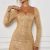 Kiyara verziertes A-Linien-Minikleid in Gold