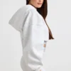 Kürzer Hoodie aus Stretch-Baumwollfleece in Grau meliert Kürzer Hoodie aus Stretch-Baumwollfleece in Grau meliert
