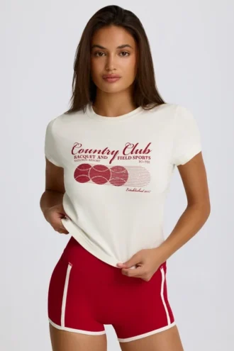 Kürzliches T-Shirt mit Grafikprint in Elfenbein