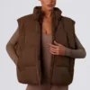Kurze Daunenjacke mit abnehmbaren Ärmeln in Kakaobraun