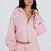 Kurzer Hoodie aus weichem Strick mit Reißverschluss in zartem Rosa