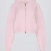 Kurzer Hoodie aus weichem Strick mit Reißverschluss in zartem Rosa