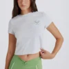 Kurzes T-Shirt mit Grafikprint in Grau meliert