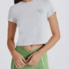 Kurzes T-Shirt mit Grafikprint in Grau meliert