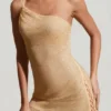 Kylie verziertes asymmetrisches Ultra-Minikleid in Gold