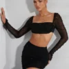 La Desirade Crop-Top mit verziertem Wasserfallausschnitt in Schwarz
