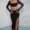 La Desirade Crop-Top mit verziertem Wasserfallausschnitt in Schwarz