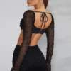 La Desirade Crop-Top mit verziertem Wasserfallausschnitt in Schwarz