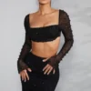 La Desirade Crop-Top mit verziertem Wasserfallausschnitt in Schwarz