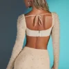 La Desirade Verziertes Crop-Top mit Wasserfallausschnitt in Sand