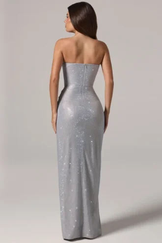 La Rochette Maxikleid mit Bandeau-Ausschnitt und Cowl-Taille in Silber