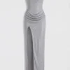 La Rochette Maxikleid mit Bandeau-Ausschnitt und Cowl-Taille in Silber La Rochette Maxikleid mit Bandeau-Ausschnitt und Cowl-Taille in Silber