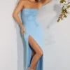 La Rochette Maxikleid mit verziertem Bandeau-Ausschnitt und Wasserfallkragen in Hellblau
