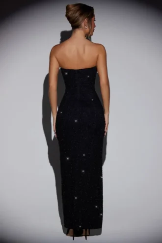 La Rochette Maxikleid mit verziertem Bandeau-Ausschnitt und Wasserfallkragen in Schwarz