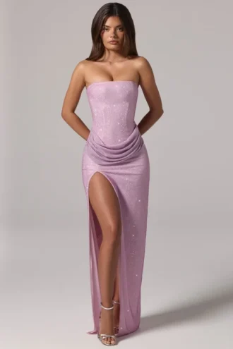 La Rochette Verziertes Bandeau-Maxikleid mit Cowl-Taille in Rosa