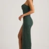 La Rochette Verziertes, trägerloses Maxikleid mit Wasserfallausschnitt in Smaragdgrün La Rochette Verziertes, trägerloses Maxikleid mit Wasserfallausschnitt in Smaragdgrün
