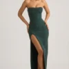 La Rochette Verziertes, trägerloses Maxikleid mit Wasserfallausschnitt in Smaragdgrün La Rochette Verziertes, trägerloses Maxikleid mit Wasserfallausschnitt in Smaragdgrün