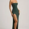 La Rochette Verziertes, trägerloses Maxikleid mit Wasserfallausschnitt in Smaragdgrün La Rochette Verziertes, trägerloses Maxikleid mit Wasserfallausschnitt in Smaragdgrün