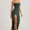 La Rochette Verziertes, trägerloses Maxikleid mit Wasserfallausschnitt in Smaragdgrün La Rochette Verziertes, trägerloses Maxikleid mit Wasserfallausschnitt in Smaragdgrün