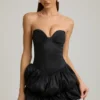 Laela Satin-Minikleid mit Ballonrock und Korsett in Schwarz