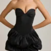 Laela Satin-Minikleid mit Ballonrock und Korsett in Schwarz