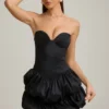 Laela Satin-Minikleid mit Ballonrock und Korsett in Schwarz