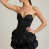 Laela Satin-Minikleid mit Ballonrock und Korsett in Schwarz