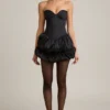 Laela Satin-Minikleid mit Ballonrock und Korsett in Schwarz