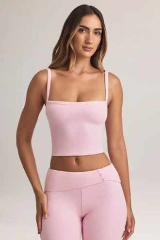 Lai Modal-Oberteil mit quadratischem Ausschnitt in Pastellrosa