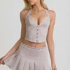 Laika Minirock mit Plissee und niedriger Taille in Ecru